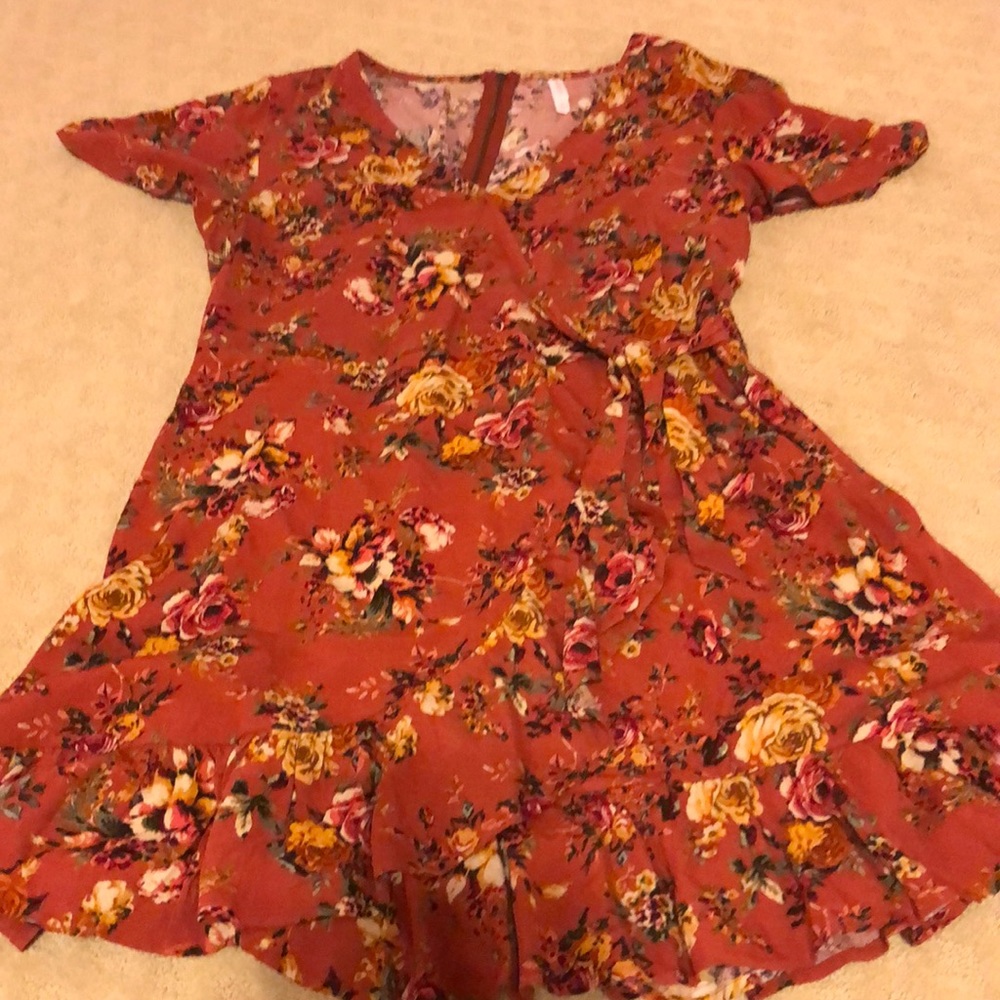Rust floral midi dress
